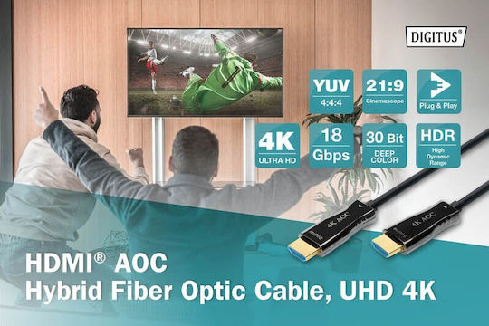 Digitus HDMI 2.0 Premium High Speed 4K 60Hz HDR Кабел HDMI Мъжки - HDMI Мъжки 10м Черен