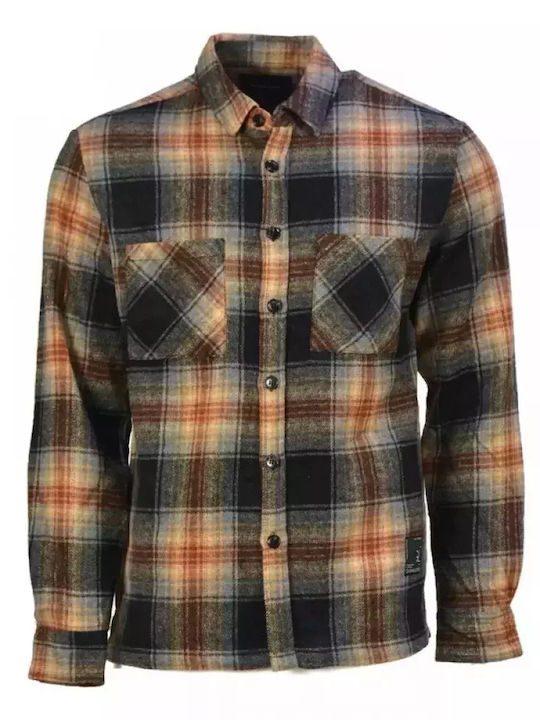 Gianni Lupo Men's Shirt Overshirt Long Sleeve Checked Brown