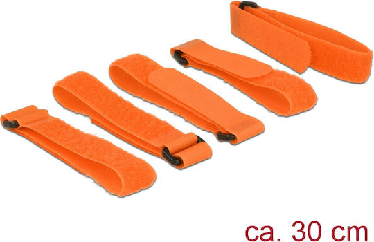 DeLock Hook-and-Loop Cable Ties Plastic 300mm x 20mm in Orange Colour (5 pcs) (18707)