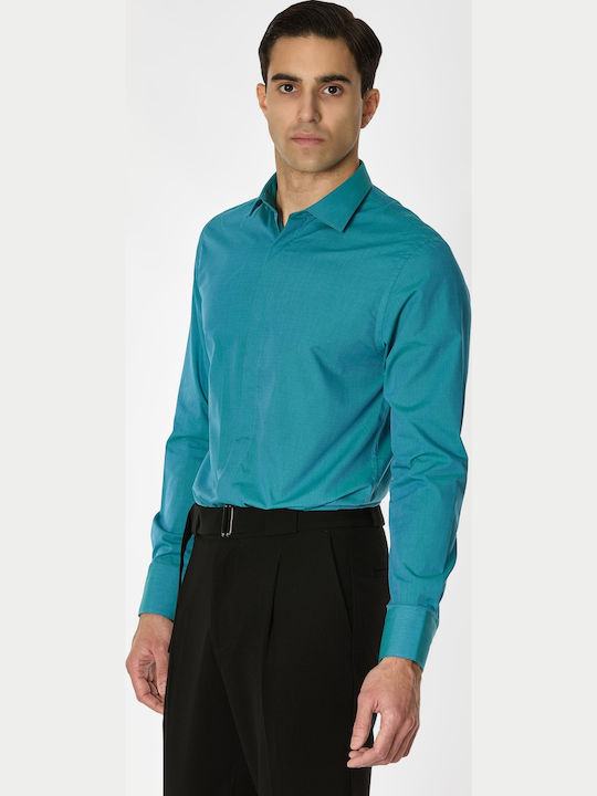 Long-sleeved Cotton Shirt Petrol Blue