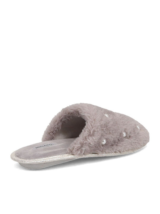 Winter Women's Slippers with Fur Gray