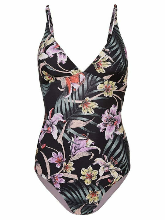 One Piece Swimsuit with Removable Padding Floral Black