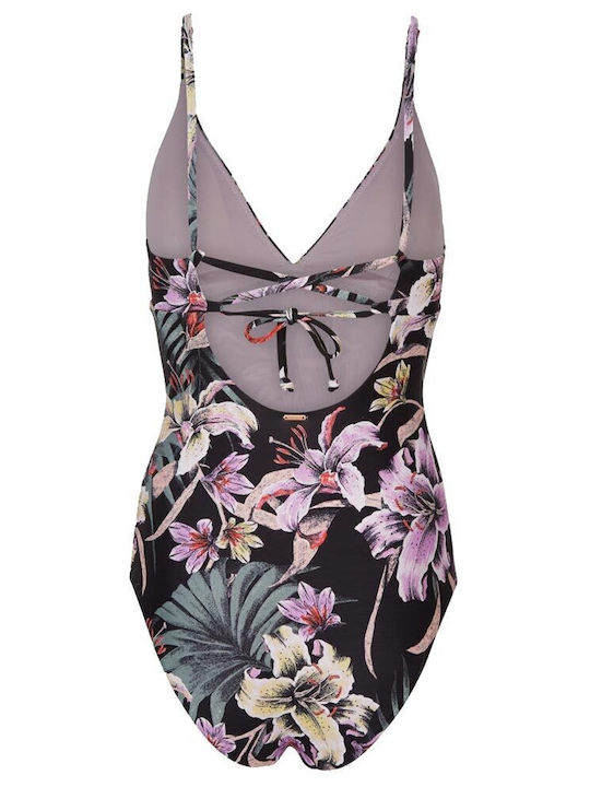 One Piece Swimsuit with Removable Padding Floral Black