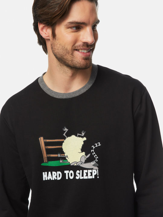 Minerva Hard To Sleep Men's Winter Pajamas Set Black