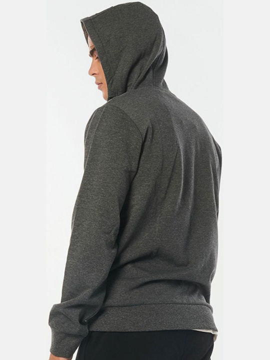 Body Action Men's Sweatshirt Jacket with Hood and Pockets Dark Grey Melange