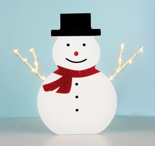 Aca Illuminated Christmas Wooden Figure SNowman White Height 17cm Wooden Snowman