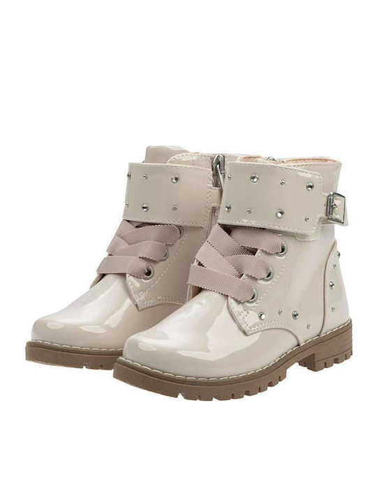 Biker Kids Boots from Patent Leather with Laces Beige