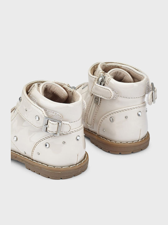 Biker Kids Boots from Patent Leather with Zipper Ecru