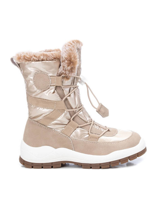 Suede Kinder-Schneestiefel mit Schnürsenkeln Beige
