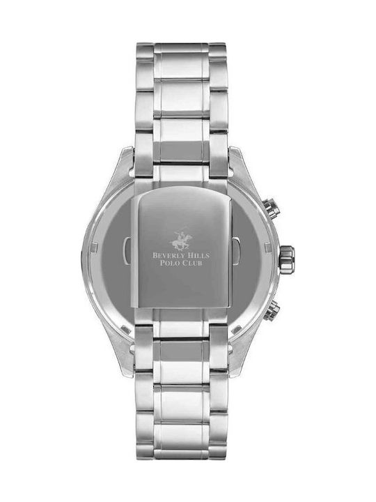 Beverly Hills Polo Club Men's Watch 45mm Chronograph Battery with Silver Metal Bracelet