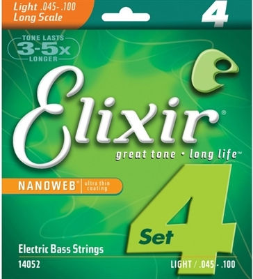 Elixir Set of Nickel Plated Steel Strings for Bass Nanoweb 45 - 100"