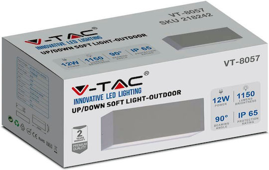 V-TAC Aplica de exterior montată pe perete LED IP65 12W cu Alb Natural Lumină Dublu Fascicul 23x10x9εκ.