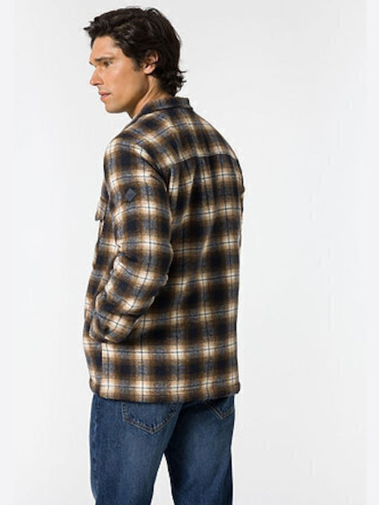 Tiffosi Men's Shirt Overshirt Long Sleeve Checked Brown