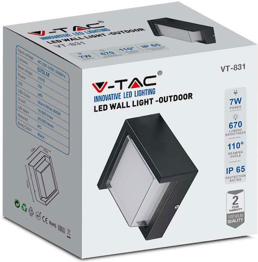 V-TAC Aplica de exterior montată pe perete LED IP65 7W cu Alb Cald Lumină 13.3x13.3x6.7εκ.