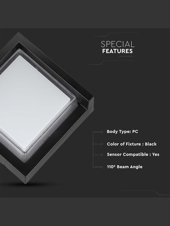 V-TAC Επιτοίχια Εξωτερική Πλαφονιέρα LED IP65 7W με Θερμό Λευκό Φως 13.3x13.3x6.7εκ.