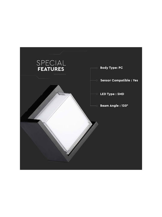 V-TAC Επιτοίχια Εξωτερική Πλαφονιέρα LED IP65 12W με Θερμό Λευκό Φως 16x16x10εκ.