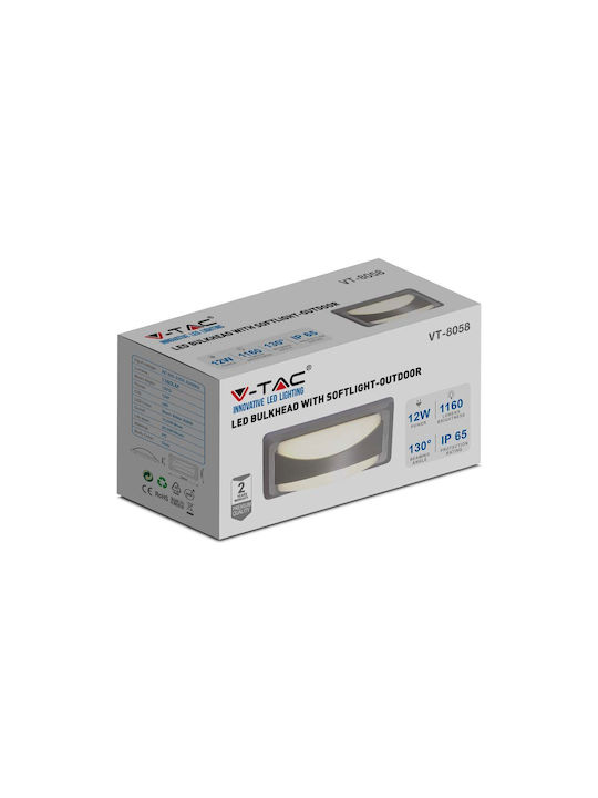 V-TAC Wall-Mounted Outdoor Ceiling Light LED IP65 12W with Natural White Light 23x11x7.6εκ.