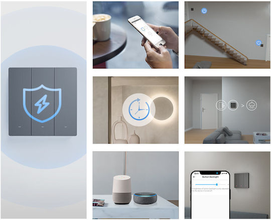 Sonoff M53c80 Χωνευτός Διακόπτης Τοίχου Wi-Fi Τριπλός με Πλαίσιο Γκρι