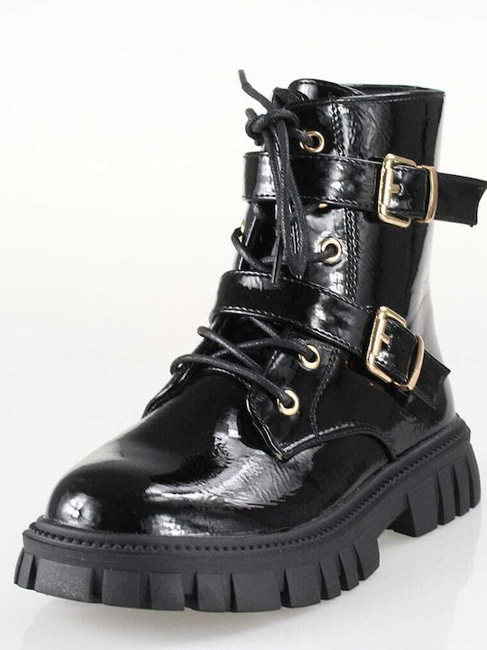 Lederne Kinderstiefel mit Reißverschluss Schwarz