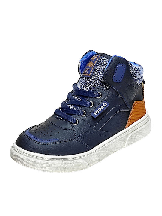 Leather Kids Boots with Laces Blue