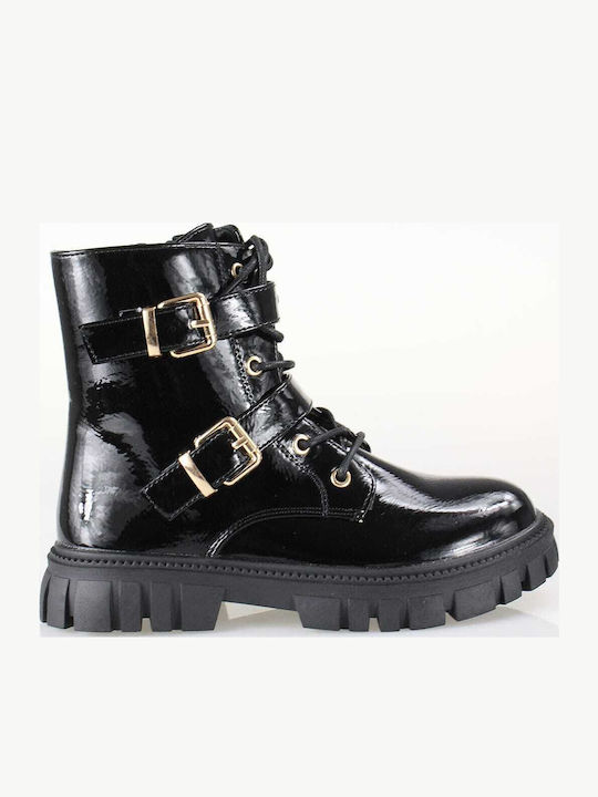 Lederne Kinderstiefel mit Reißverschluss Schwarz