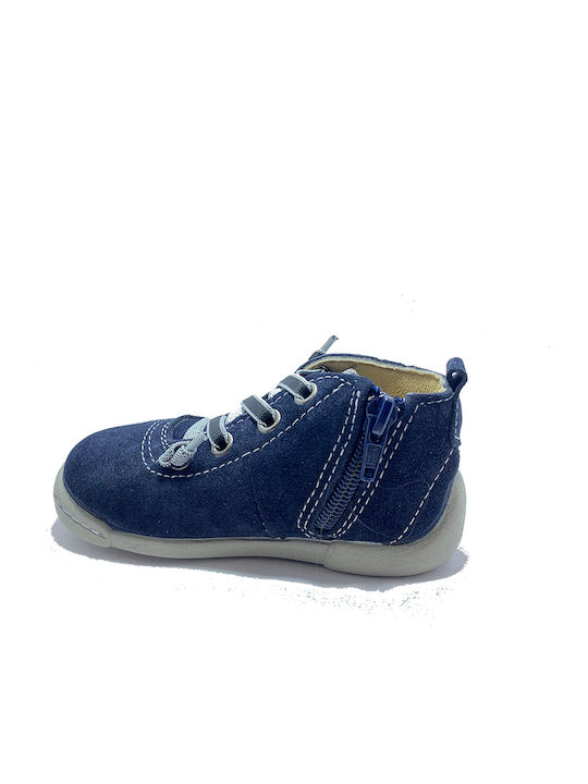 Leather Kids Boots with Laces Navy Blue