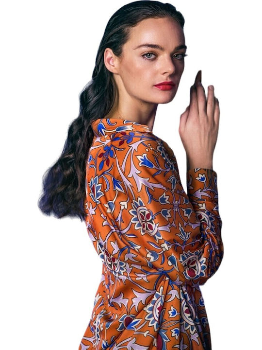 Women's Satin Long Sleeve Shirt Orange