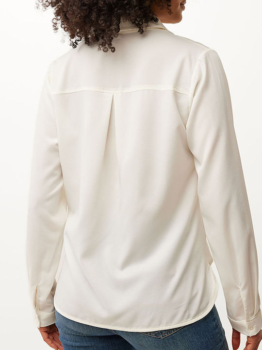 Mexx Women's Pique Monochrome Long Sleeve Shirt White