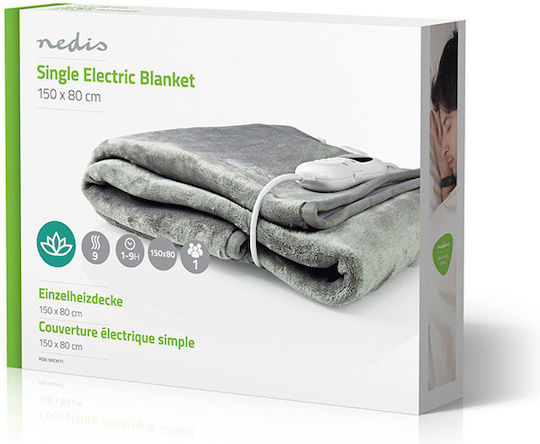 Nedis Pătură electrică simplă Lavabilă cu temporizator Gri 60W 80cmx150cm
