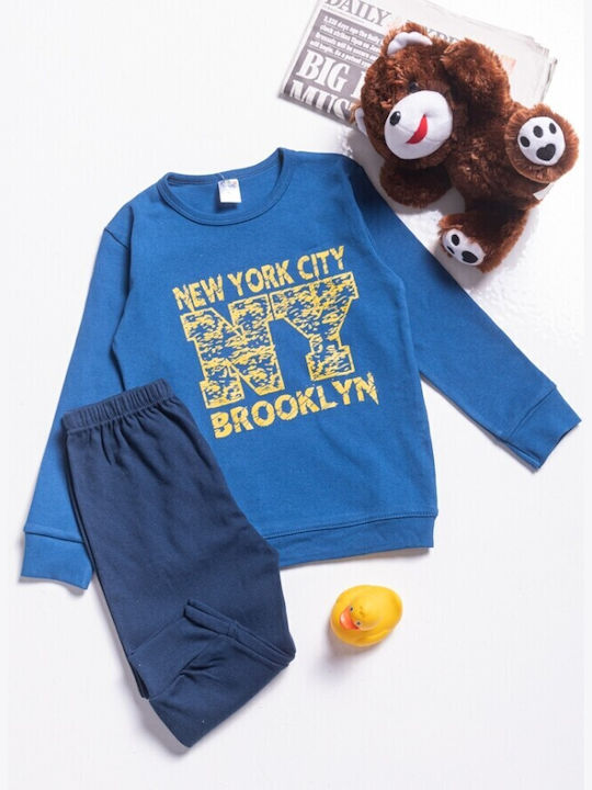 Comfort Set Top & Bottom Kids Winter Cotton Pyjamas Blue