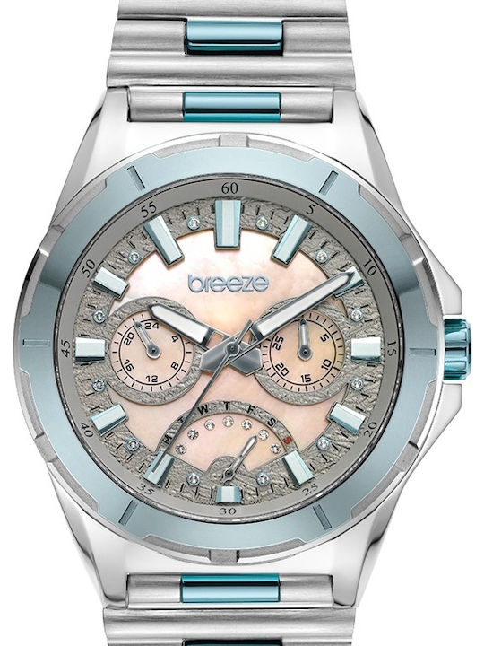 Breeze Elysian Γυναικείο Ρολόι 42mm Χρονογράφος Μπαταρίας με Ασημί Μεταλλικό Μπρασελέ