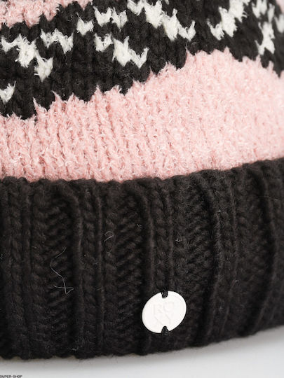 Hateya Pom Pom Beanie Γυναικείος Σκούφος Πλεκτός Μαύρο/Ροζ