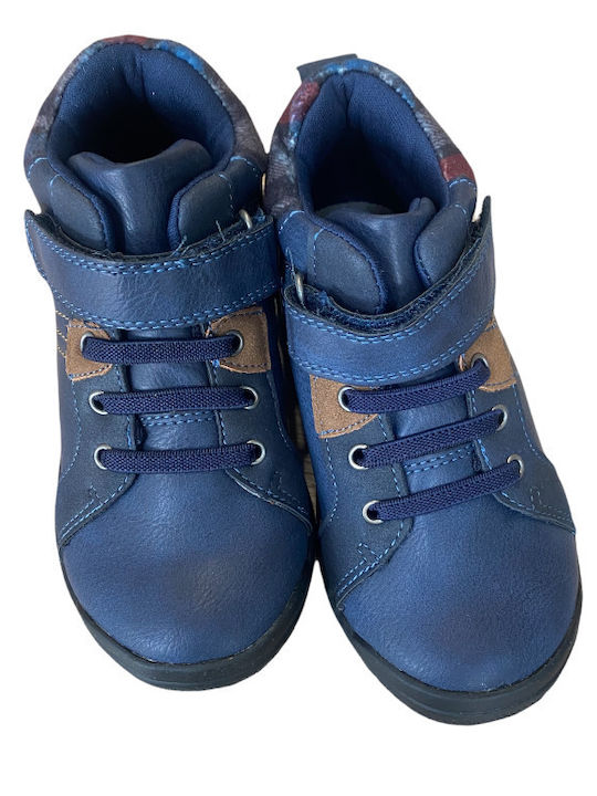 Anatomical Leather Kids Boots with Velcro Blue
