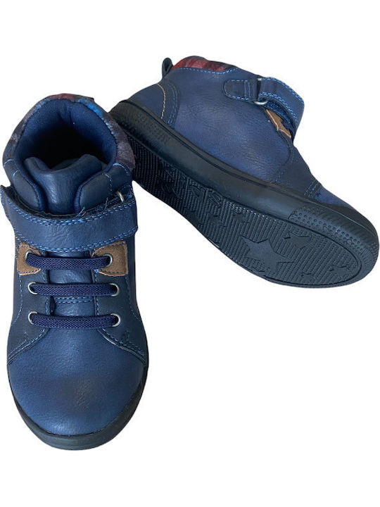 Anatomical Leather Kids Boots with Velcro Blue