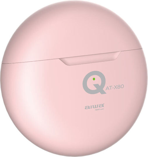 Aiwa AT-X80Q In-ear Bluetooth Handsfree Ακουστικά με Θήκη Φόρτισης Ροζ