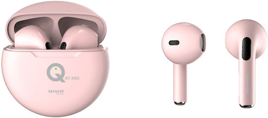Aiwa AT-X80Q In-ear Bluetooth Handsfree Ακουστικά με Θήκη Φόρτισης Ροζ