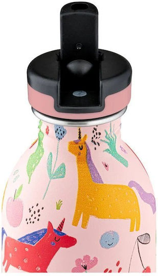24Bottles Magic Friends Детска Бутилка За Вода Термос Неръждаема Стомана Със Сламка Non Spill Розова 250ml