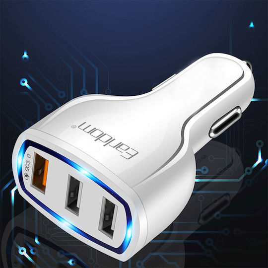 Earldom ES-CC13 Autoladegerät 3.1A Schnellladen mit 3xUSB Anschlüssen inklusive Kabel Typ-C Weißes Farbe