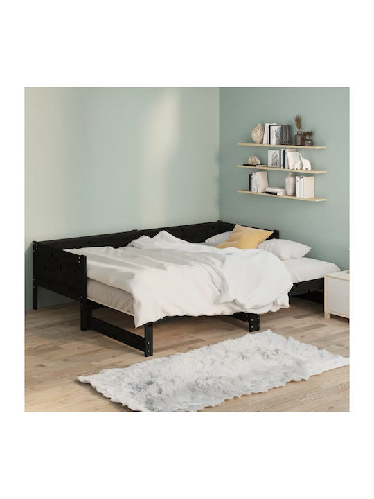 Sofa Bed Single Solid Wood Black with Slats for Mattress 90x200cm