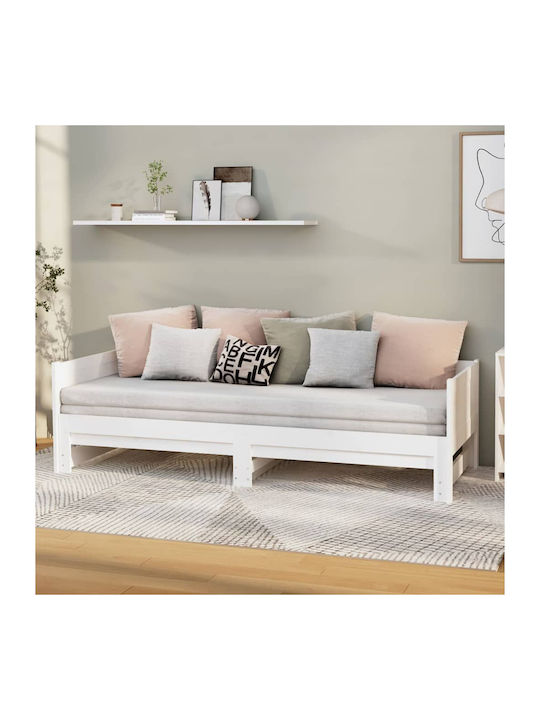Καναπές Κρεβάτι Μονό από Μασίφ Ξύλο Λευκό για Στρώμα 80x200cm