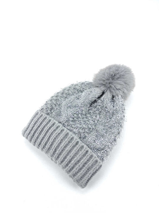 Verde Pom Pom Beanie Frauen Beanie mit Strickmuster in Gray Farbe