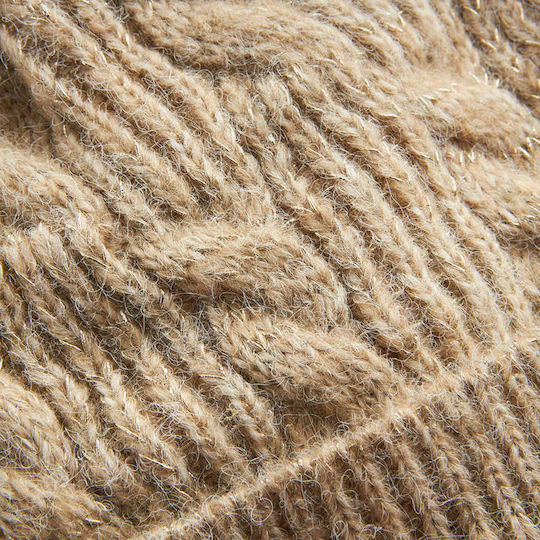 Pom Pom Beanie Frauen Beanie mit Strickmuster in Beige Farbe
