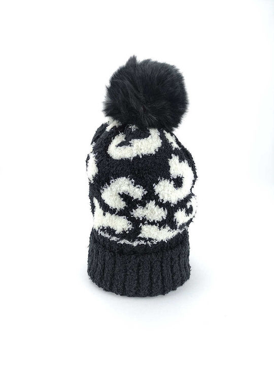 Verde Pom Pom Beanie Beanie Knitted in Black color