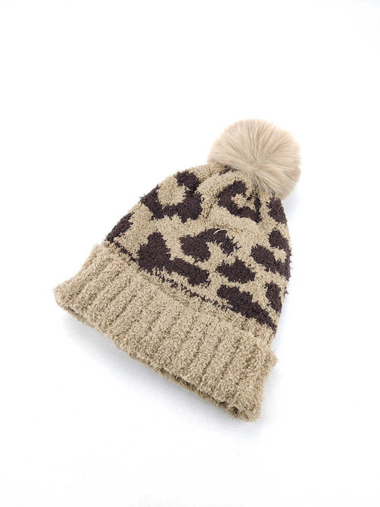 Verde Knitted Beanie Cap Beige