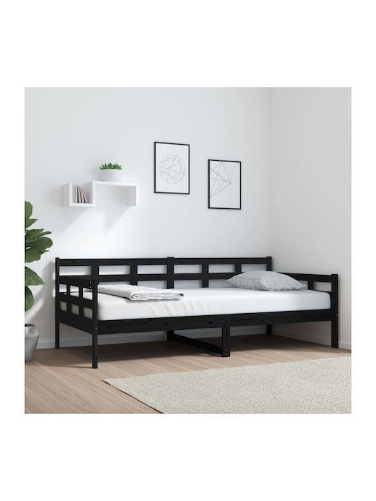 Single Solid Wood Sofa Bed Black with Slats for Mattress 90x190cm