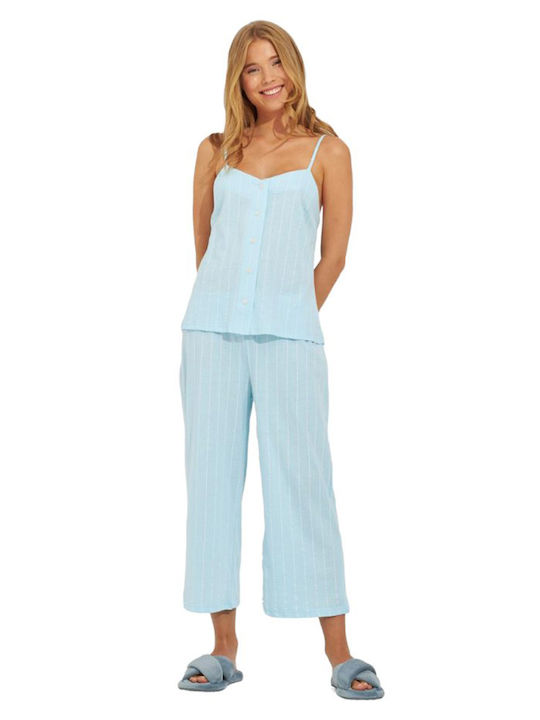 Harmony Sommer Damen Pyjama-Set Baumwolle Hellblau