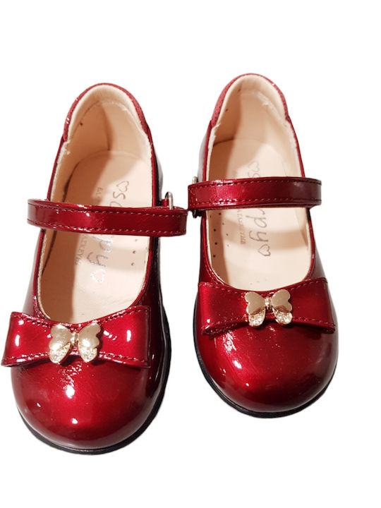 Scarpy Kids Patent Leather Ballerinas with Hoop & Loop Closure Red