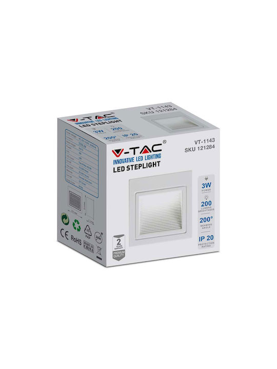 V-TAC Square Metallic Recessed Spot with Integrated LED and Natural White Light White 7.2x7.2cm.