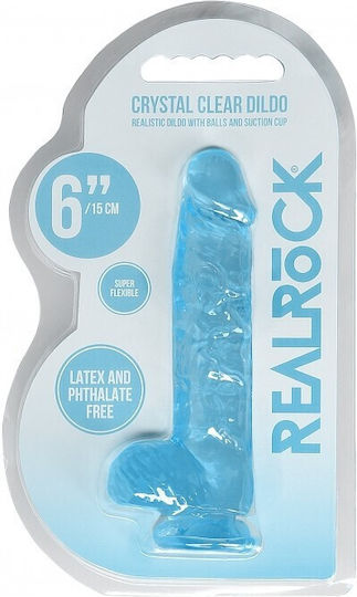 Shots Real Rock Crystal Clear Dildo With Balls Реалистично дилдо с Топки и Вендуза Синьо 15см