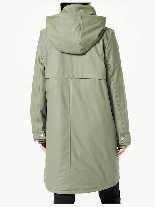 Tom Tailor Women's Long Lifestyle Jacket Waterproof for Winter with Hood Tree Moss Green